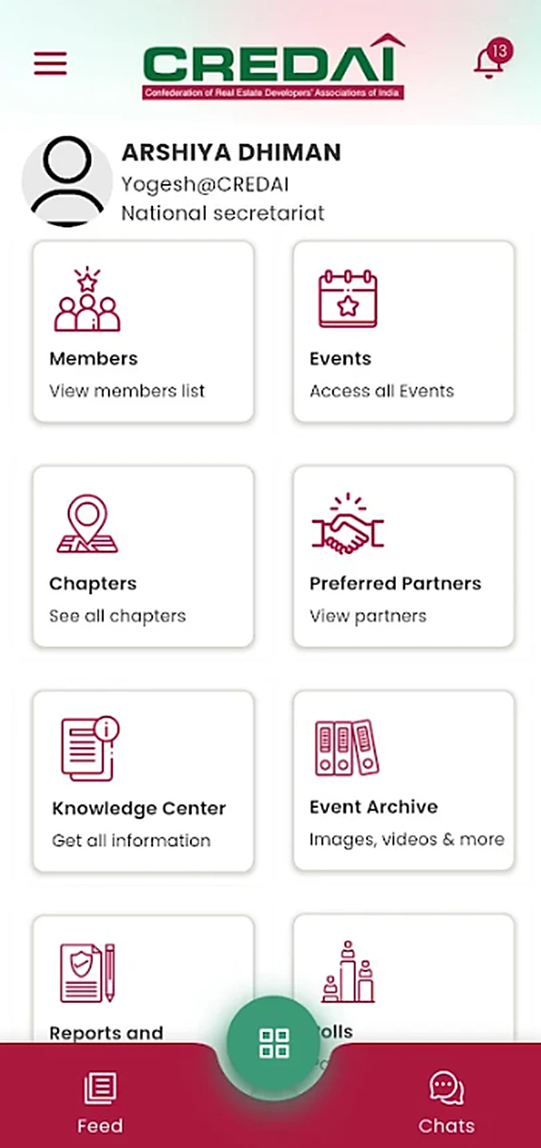 CREDAI member app home screen