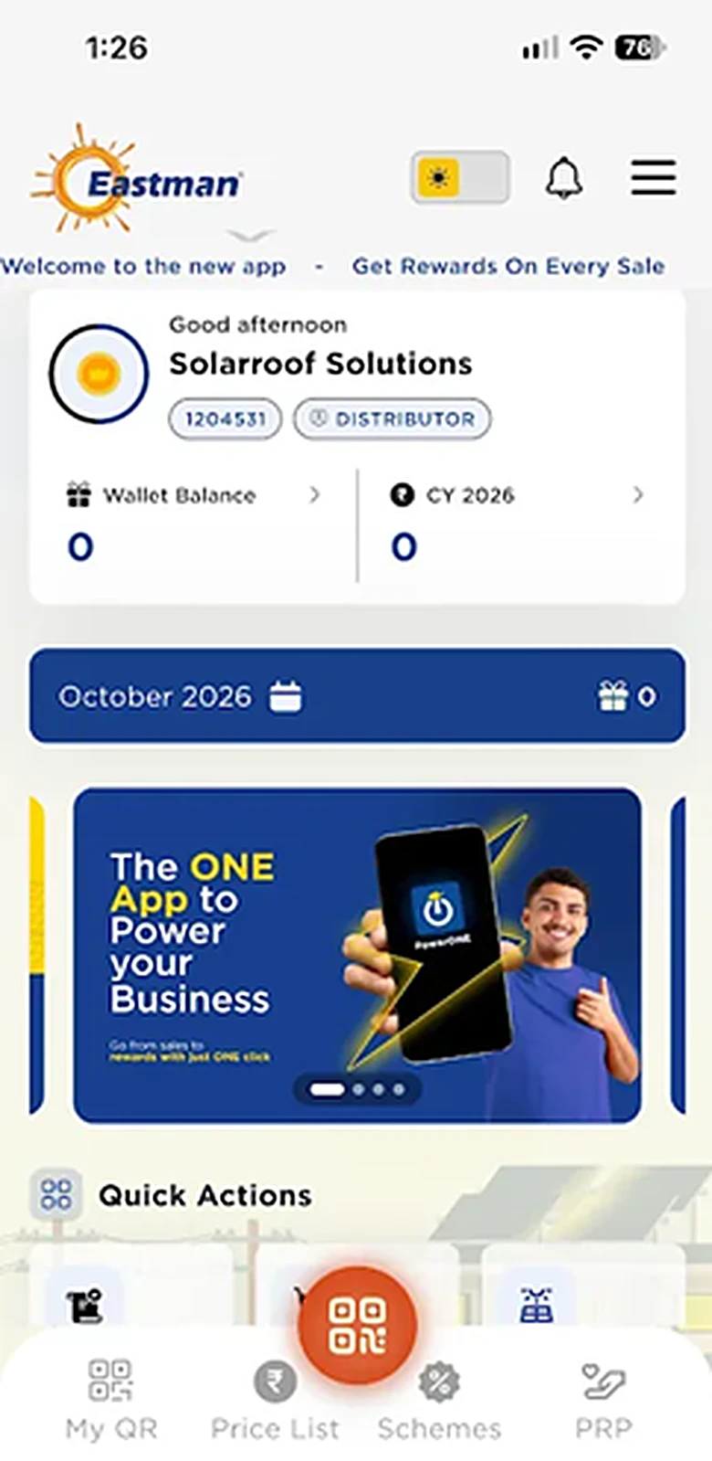 Eastman distributor app home screen