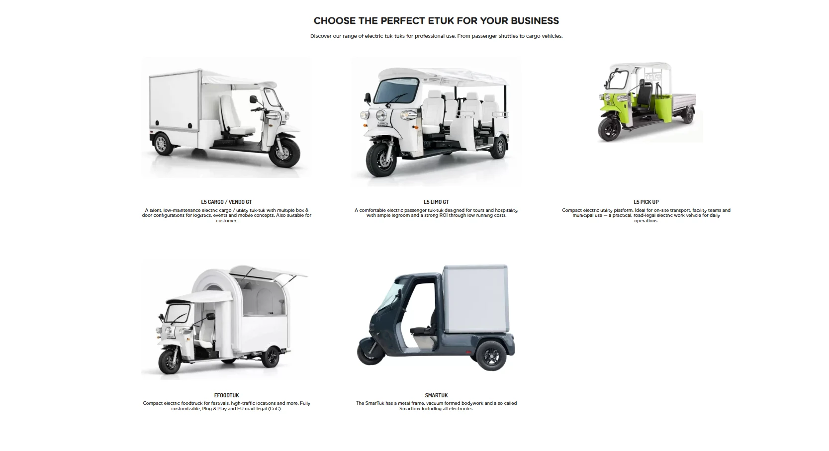 eTuk electric tuk-tuk range page